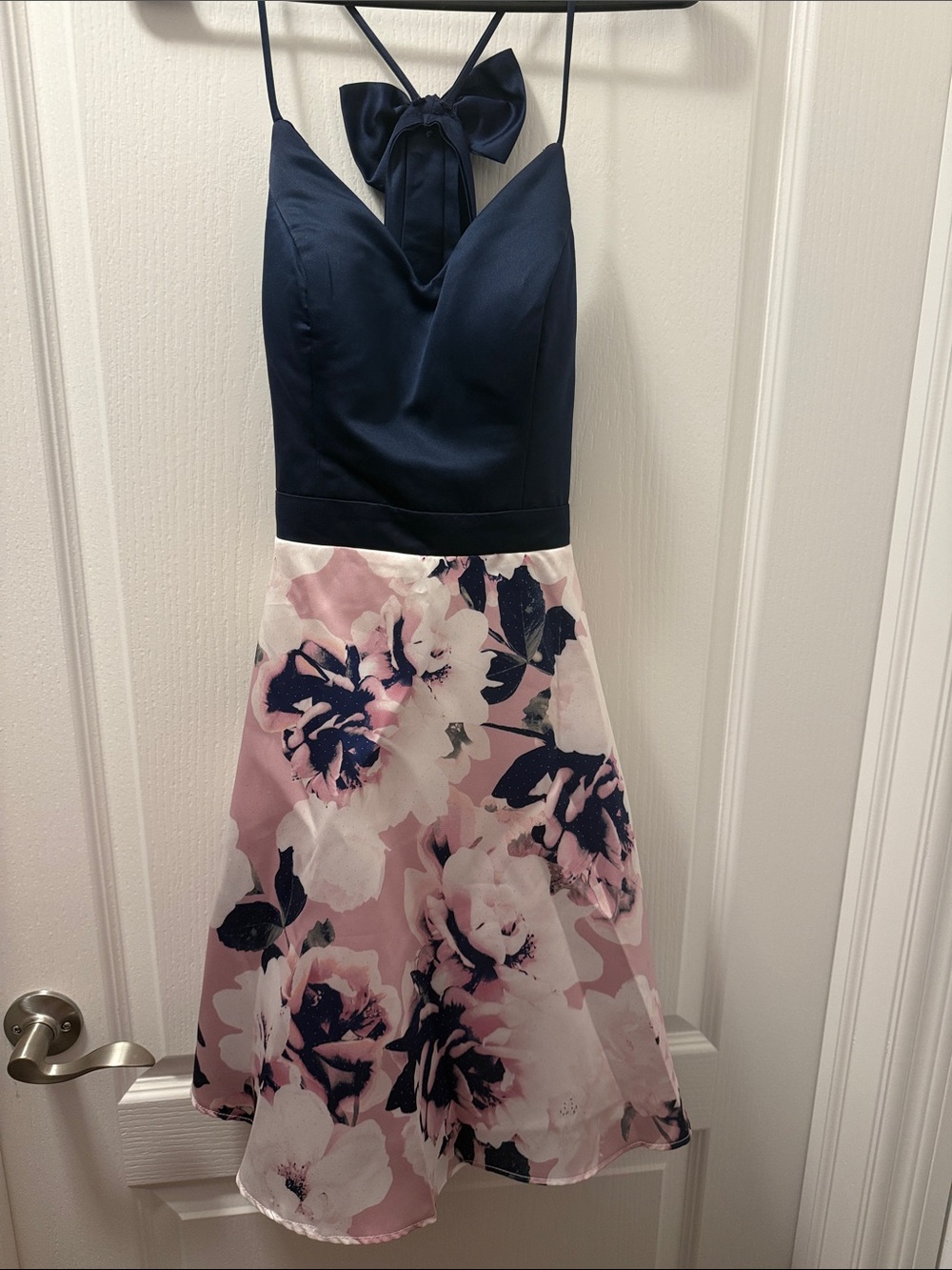 City Studio Navy Bodice with Pink Floral Skirt Girls' Formal Dress